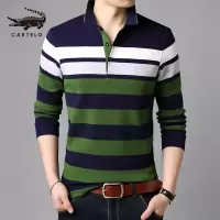 卡帝乐鳄鱼(CARTELO)秋季新款中年男士长袖T恤条纹翻领男装宽松上衣Polo衫