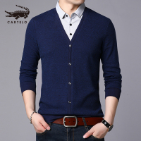 卡帝乐鳄鱼(CARTELO)春秋长袖T恤男士假两件衬衫领上衣中青年开衫打底衫