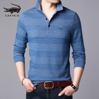 卡帝乐鳄鱼(CARTELO)长袖t恤2020春季中年男士宽松条纹针织衫男装薄款上衣
