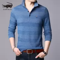 卡帝乐鳄鱼(CARTELO)长袖t恤2020春季中年男士宽松条纹针织衫男装薄款上衣