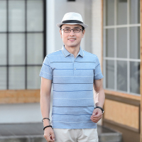 駱丹尼斯中老年男士短袖宽松体t恤棉翻领polo衫爸爸装口袋上衣夏