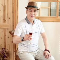 駱丹尼斯短袖t恤男夏季中老年爸爸装男士条纹冰丝POLO衫宽松上衣服
