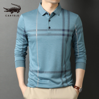 卡帝乐鳄鱼(CARTELO)长袖t恤男士秋季新款商务休闲翻领polo衫中青年男装T恤潮