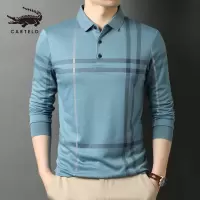 卡帝乐鳄鱼(CARTELO)长袖t恤男士秋季新款商务休闲翻领polo衫中青年男装T恤潮