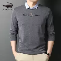 卡帝乐鳄鱼(CARTELO)男韩版假两件针织衫潮流春秋款假领毛线衣带领秋装上衣