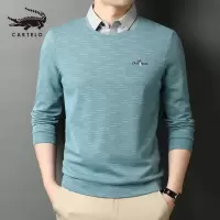 卡帝乐鳄鱼(CARTELO)男士长袖假两件毛衣秋冬衬衫领针织衫中青年上衣