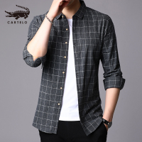 卡帝乐鳄鱼(CARTELO)长袖衬衫男2020秋季新款宽松韩版潮流外套青年格子衬衣