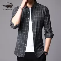 卡帝乐鳄鱼(CARTELO)长袖衬衫男2020秋季新款宽松韩版潮流外套青年格子衬衣