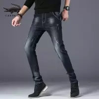 卡帝乐鳄鱼(CARTELO)秋冬款牛仔裤男修身小脚潮黑色长裤子男士韩版牛仔裤