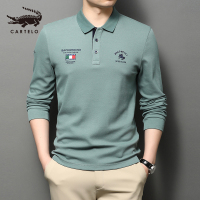卡帝乐鳄鱼(CARTELO)长袖T恤男2020秋季新款纯棉男士纯色polo衫男