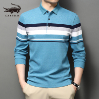 卡帝乐鳄鱼(CARTELO)罗珠地棉长袖polo衫男纯色全棉秋季中年男士翻领t恤
