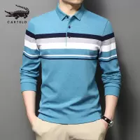 卡帝乐鳄鱼(CARTELO)罗珠地棉长袖polo衫男纯色全棉秋季中年男士翻领t恤