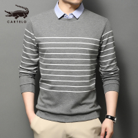 卡帝乐鳄鱼(CARTELO)男士假两件T恤秋季潮流百搭薄款休闲针织衫衬衫领上衣