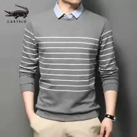卡帝乐鳄鱼(CARTELO)男士假两件T恤秋季潮流百搭薄款休闲针织衫衬衫领上衣