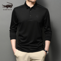 卡帝乐鳄鱼(CARTELO)男士秋装长袖t恤男翻领中年爸爸装冰丝Polo衫上衣薄