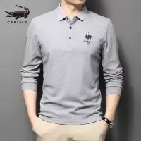 卡帝乐鳄鱼(CARTELO)秋季纯棉T恤男长袖翻领中年男士商务宽松小马标POLO衫