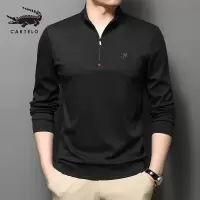 卡帝乐鳄鱼(CARTELO)立领长袖t恤男春秋季宽松半高领帅气潮流男士秋装上衣