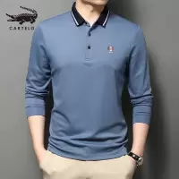 卡帝乐鳄鱼(CARTELO)男士长袖t恤春秋韩版修身男装上衣中青年休闲polo衫