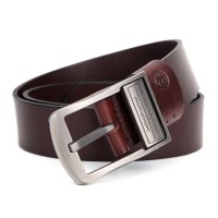 贝尔beier新品 休闲商务磨砂进口植鞣牛皮革真皮棕色系针扣男士腰带