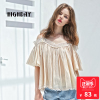 highday轩日17夏季上衣吊带一字肩露肩宽松五分袖衬衣女