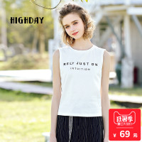 highday轩日17夏季上衣无袖圆领字母印花T恤女