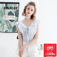 highday轩日17夏季木耳边收腰上衣简洁无袖T恤
