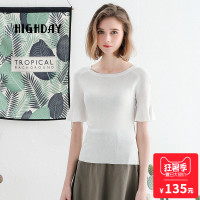 highday轩日17夏新上衣打底衫欧美时尚喇叭袖短袖修身针织毛衫女