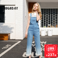 highday轩日17夏欧美流苏毛边磨白牛仔背带裤女