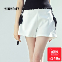 highday轩日17夏裤宽松大码简洁高腰绑带阔腿短裤女