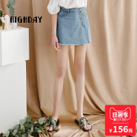 highday轩日17简约女裤斜襟水洗牛仔短裤