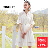 highday轩日镂空荷叶边绑带连衣裙