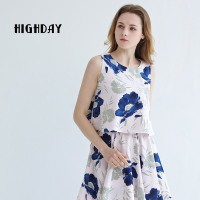 highday轩日清新花朵印花无袖衬衣