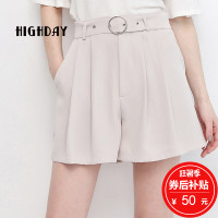 highday轩日17夏季女裤简洁高腰阔腿短裤