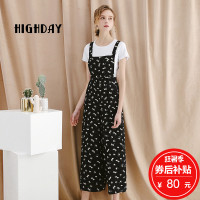 highday轩日夏季休闲高腰阔腿九分连体裤女