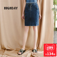 highday轩日17夏季欧美风牛仔半身裙绑带中长款一步裙