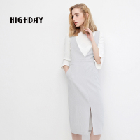 highday轩日开叉气质背带裙女士17春款时尚chic中长款无袖连衣裙