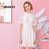 highday轩日春款公主范蕾丝甜美a字短裙气质简约短袖连衣裙女款