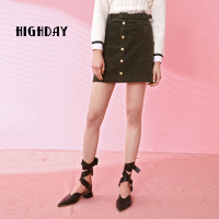 highday轩日春季高腰A字半身短裙简约大方纽扣装饰女款半身裙