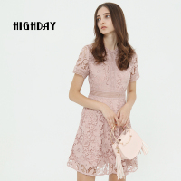 highday轩日春秋蕾丝勾花收腰修身连衣裙