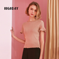 highday轩日春秋女款修身内搭衫简约气质喇叭袖短袖针织毛衫