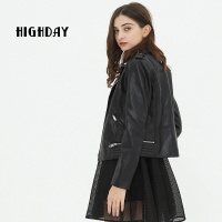 highday轩日秋季个性帅气女士短款外套人造皮时尚皮衣外套
