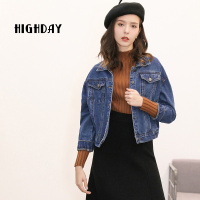 highday轩日早秋帅气简约贴布印花牛仔外套街头短款牛仔服女款
