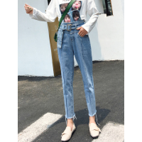 天淳尔2018新款秋冬高腰宽松阔腿牛仔裤女式老爹萝卜9分裤子BZ880