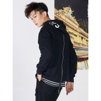 超音狼秋冬个性男装套头圆领连帽黑色卫衣NM-K08