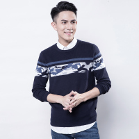 超音狼秋冬男装迷彩条纹圆领套头针织衫毛衣MS-SM1037