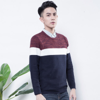 超音狼秋冬男装撞色圆领套头针织衫毛衣MS-SM1039