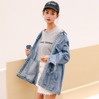 天淳尔早春新款 长袖宽松纽扣衣袖偏大牛仔上衣女KJMM-303