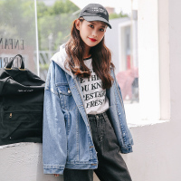 天淳尔早春新款 宽松连帽长袖牛仔上衣女KJMM-327
