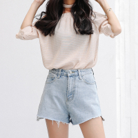天淳尔夏季新款 高腰毛边不规则宽松牛仔短裤KJMM-869