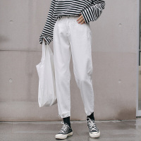 天淳尔早春新款 高腰宽松白色老爹牛仔裤KJMM-6186